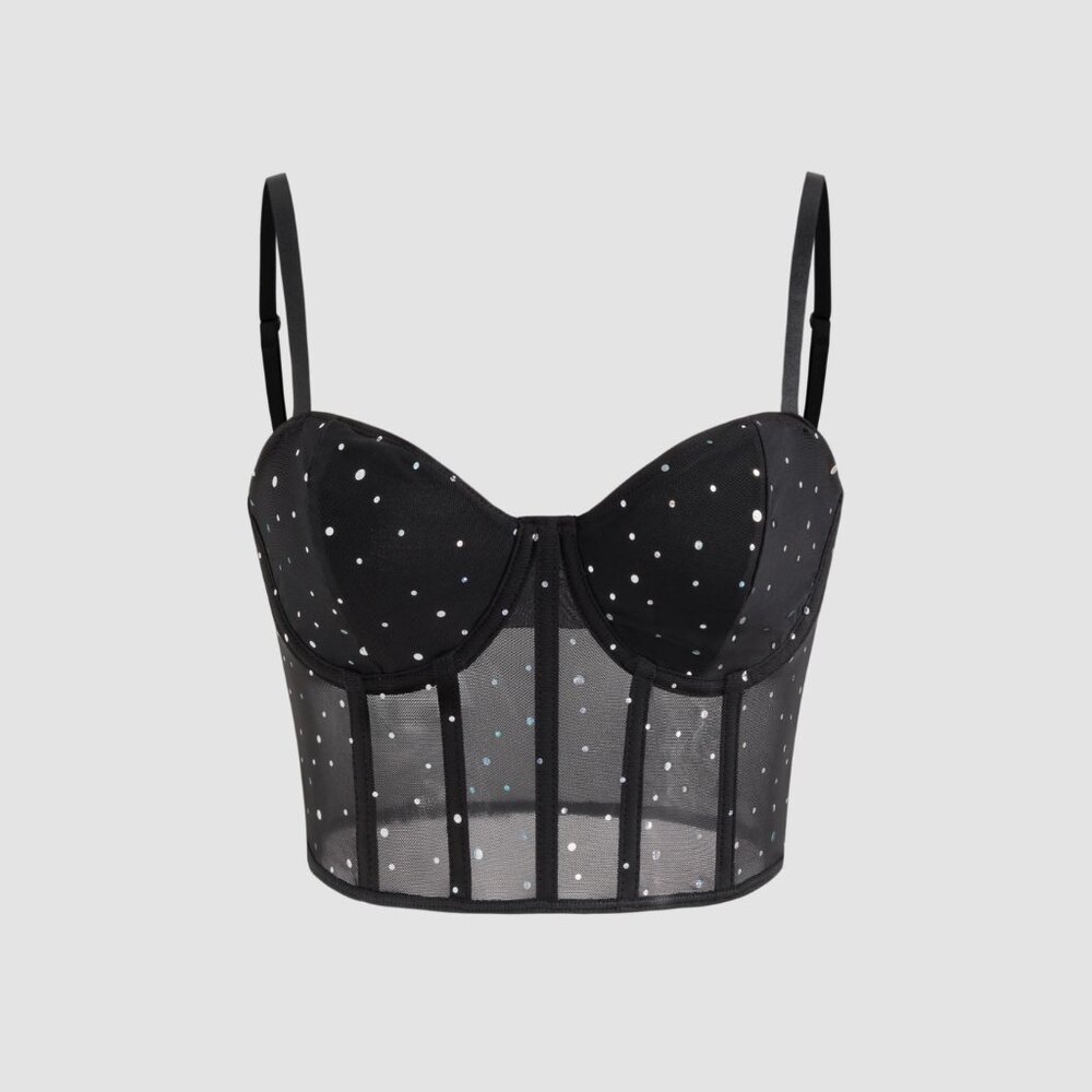 Cider Mesh Sweetheart Polka Dot Corset Crop Cami Top (size S, 4)